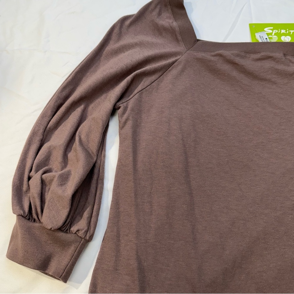 Spiritex Mushroom/Mauve 3/4 sleeve USA made cotton top, women’s Lg, square neck - Picture 2 of 12
